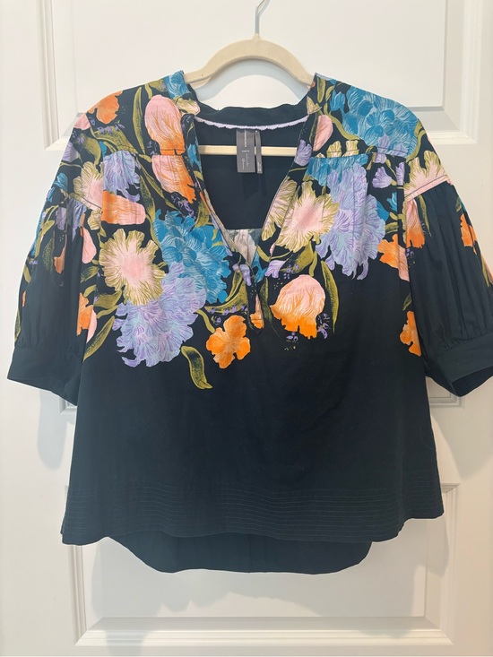 Anthropologie Tops - Anthropologie Black Floral Yoke Peasant Blouse